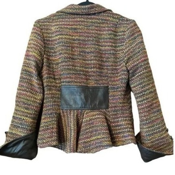 Louis Verdad Tweed Blazer Brown Leather Trim Career Business Chic Old Money M - Picture 4 of 10